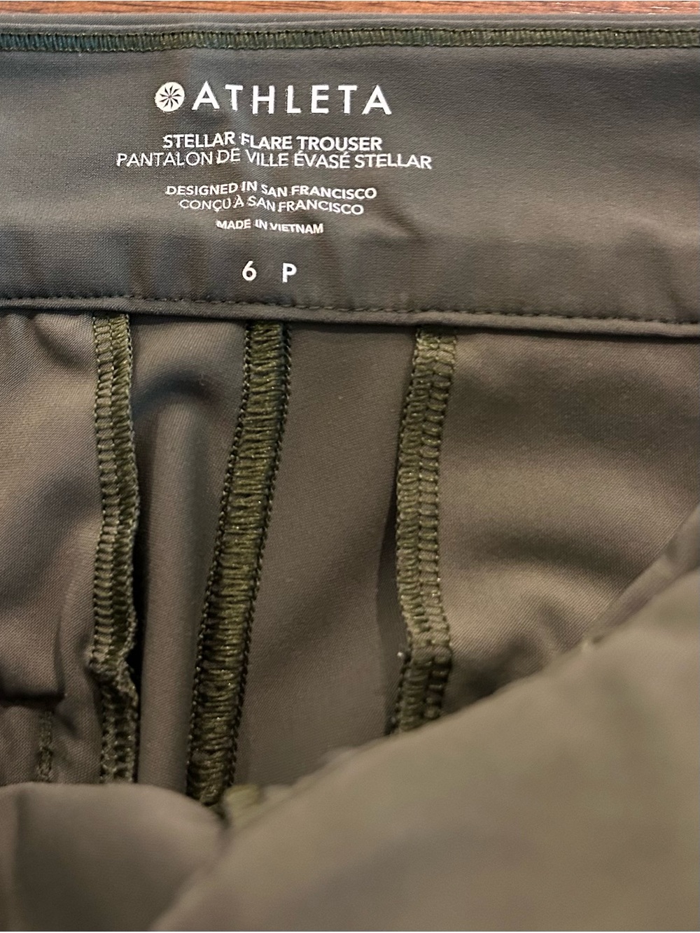 Athleta Stellar Flare Trouser Size 6 Petite Olive Green - Picture 14 of 15